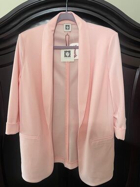 Anne Klein Light Pink Open-Front Shawl Collar Blazer